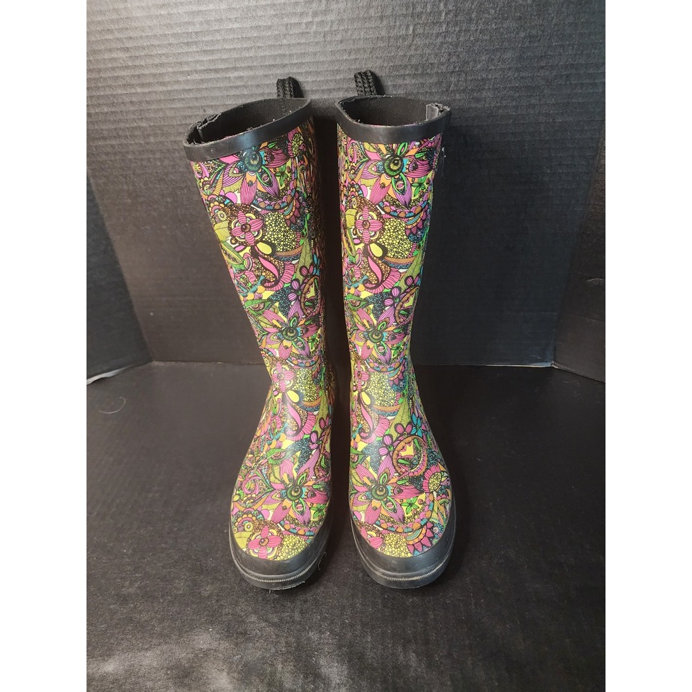 Sakroots Womens Floral Psychedelic Rubber Rain Boots Multi Color Size 10
